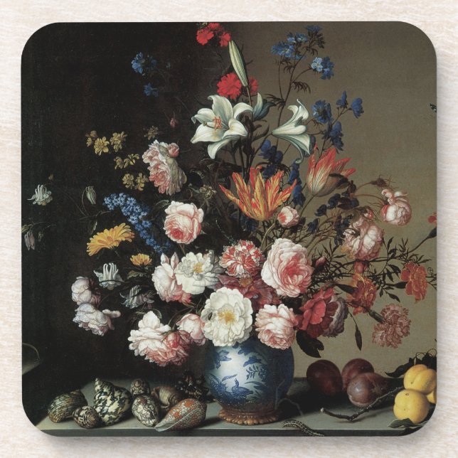 Dessous-de-verre Vase de fleurs près d'une fenêtre, Balthasar van d (Devant)