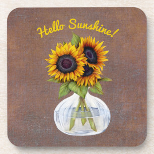 Dessous-de-verre Vase de trois beaux tournesols sur marron