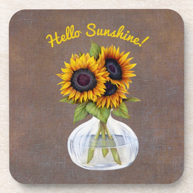 Dessous-de-verre Vase of Three Beautiful Sunflowers on Brown (Devant)