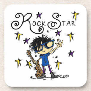 Dessous-de-verre Vedette du rock de garçon de cheveux noirs