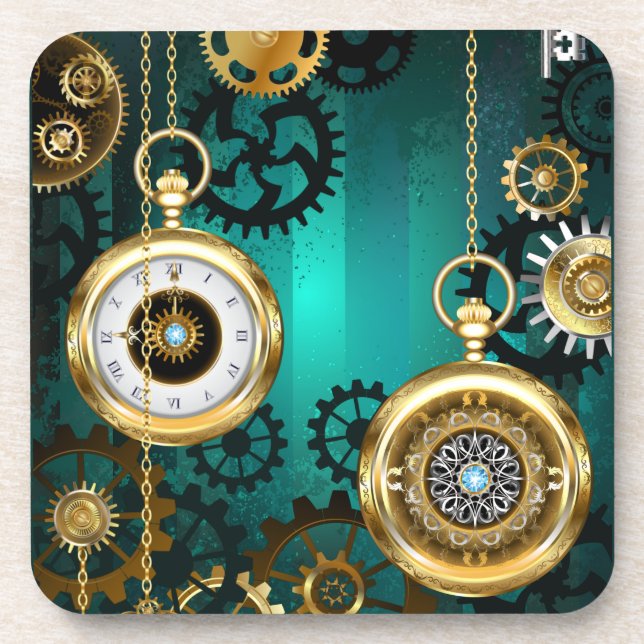 Dessous-de-verre Veille bijoux Steampunk sur un Arrière - plan vert (Devant)