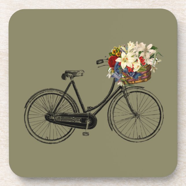 Dessous-de-verre Vélo vélo fleur set de boisson coasters Taupe (Devant)