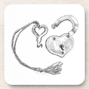 Dessous-de-verre Verrouillage du coeur et clé