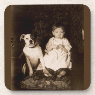 Dessous-de-verre vers 1910 pitbull et bébé RPPC