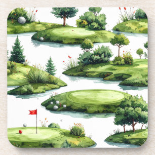 Dessous-de-verre Vert de putting de golf avec drapeau rouge
