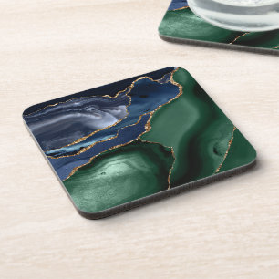 Dessous-de-verre Vert émeraude Bleu marine Agate dorée