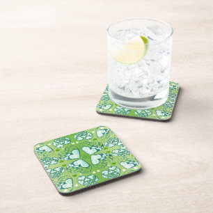 Dessous-de-verre Vert et blanc Whimsical Romantique Coeurs motif