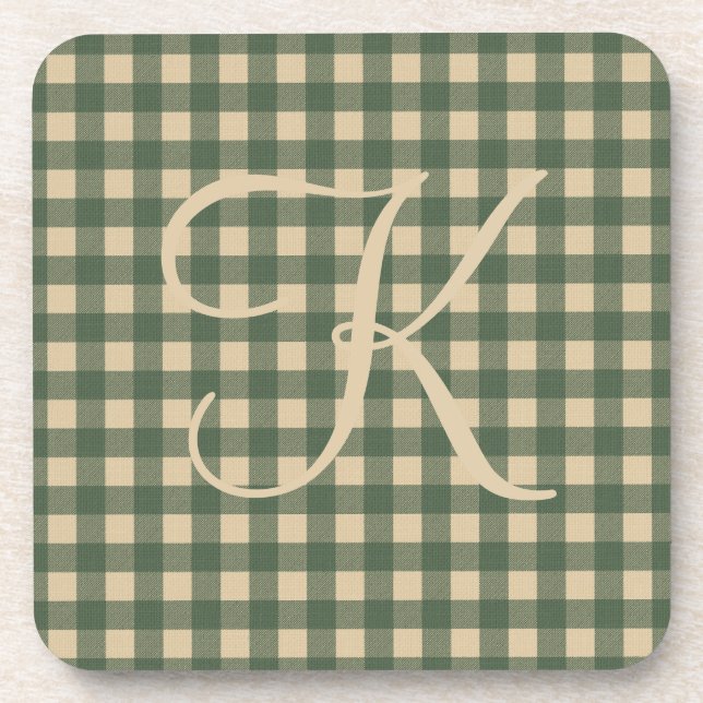 Dessous-de-verre Vert Monogram Tan Buffalo Plaid Rustique Campagne  (Devant)