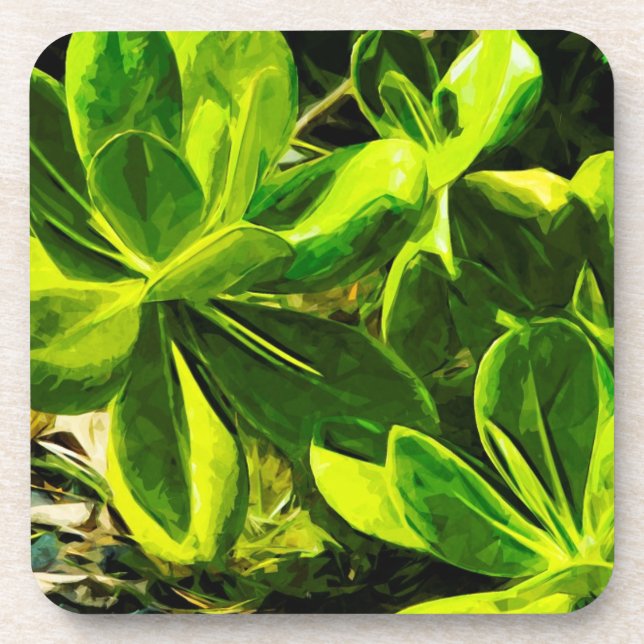 Dessous-de-verre Vert Succulent Ocean Beach Plante Abstrait (Devant)