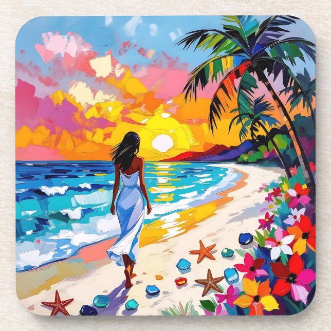 Dessous-de-verre Vibrant Sunset Abstract Beach Scene   (Devant)