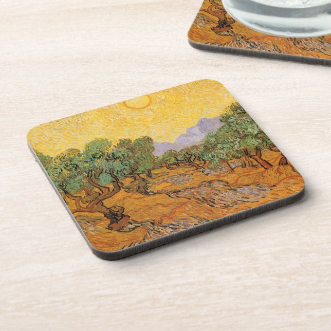 Dessous-de-verre Vincent van Gogh - Oliviers, Ciel Jaune et Soleil (Côté gauche)