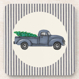 Dessous-de-verre Vintage Blue Christmas Tree Truck Cork Dessous de