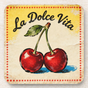 Dessous-de-verre Vintage Cherry Rose La Dolce Vita Rétro Esthétique