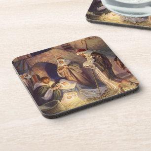 Dessous-de-verre Vintage Christmas Nativity, 3 Shepherds and Jesus