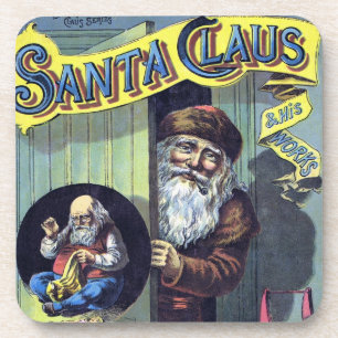 Dessous-de-verre Vintage Noël, le Père Noël et son livre d'œuvres