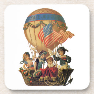 Dessous-de-verre Vintage patriotique, enfants dans une montgolfière