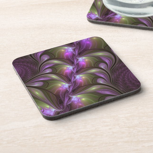 Dessous-de-verre Violet Abstrait violet violet kaki fractal (Côté gauche)