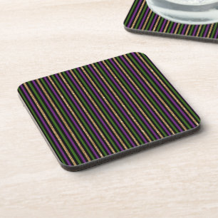 Dessous-de-verre Violet, Vert, Noir, Faux Gold Stripes Mardi Gras