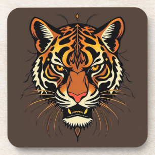 Dessous-de-verre Visage de tigre avec motifs tribaux