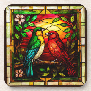 Dessous-de-verre Vitraux colorés représentant deux oiseaux