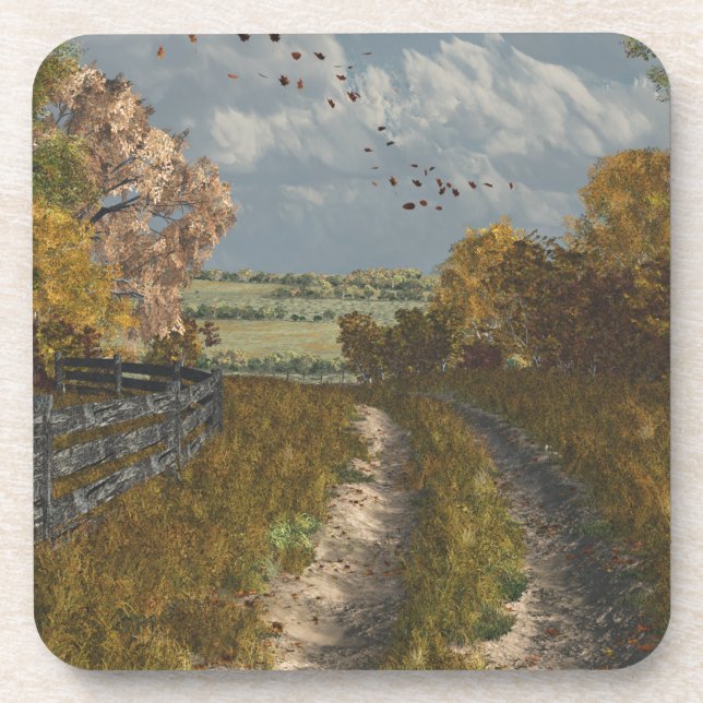 Dessous-de-verre Voie de campagne à l'automne (Devant)