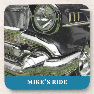 Dessous-de-verre Voiture Chevy noire 1957, nom/message, votre photo