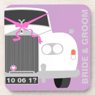 Dessous-de-verre Voiture Mariage blanche personnalisée / cadeau Lim
