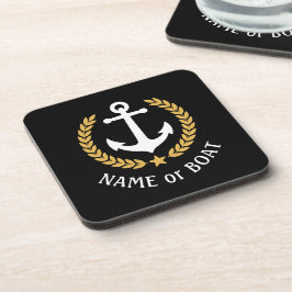 Dessous-de-verre Votre nom de bateau Ancre Elegant Gold Laurel Blac