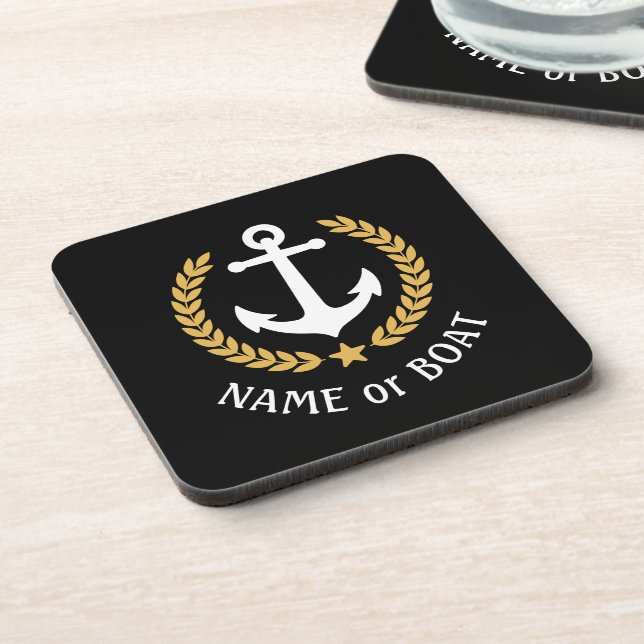 Dessous-de-verre Votre nom de bateau Ancre Elegant Gold Laurel Blac (Côté gauche)