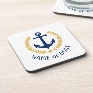 Dessous-de-verre Votre nom de bateau Ancre Elegant Gold Laurel Whit