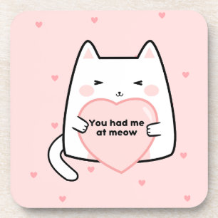 Dessous-de-verre Vous m'avez eu à miow mignon chat coeur rose