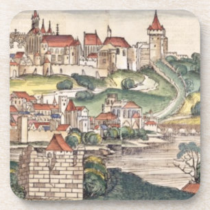 Dessous-de-verre Vue d'oeil d'oiseau de Prague de Nuremberg Chron