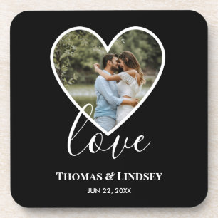Dessous-de-verre Wedding Photo Black Heart Frame Modern Calligraphy