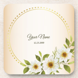 Dessous-de-verre Wedding Rustic Golden Geometric White Floral Peach