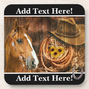 Dessous-de-verre Western Horse Cowboy Casquette Lasso Rustic Barne