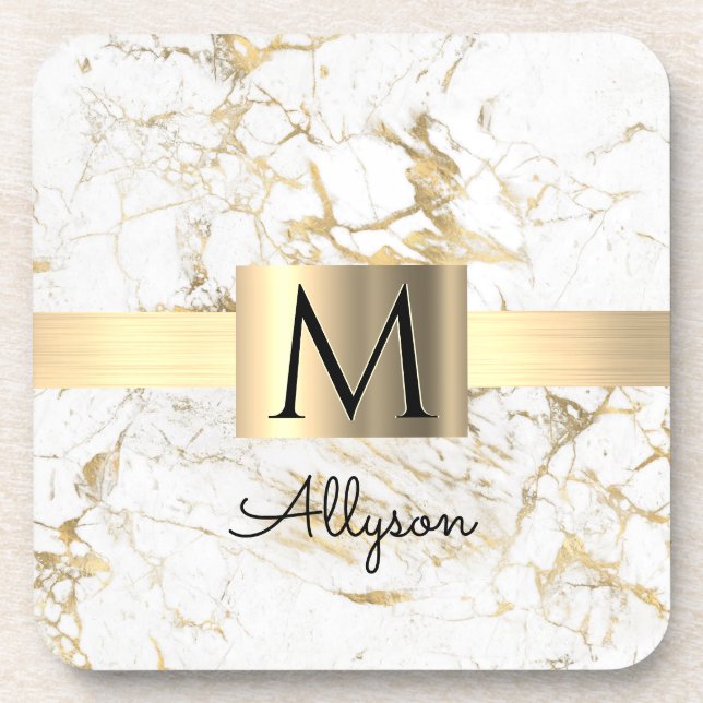 Dessous-de-verre Wh & Gold Marble Gold Box, do-it-yourself Nom Noir (Devant)