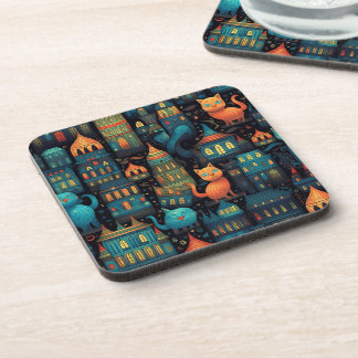 Dessous-de-verre Whimsical City Cats AI Art