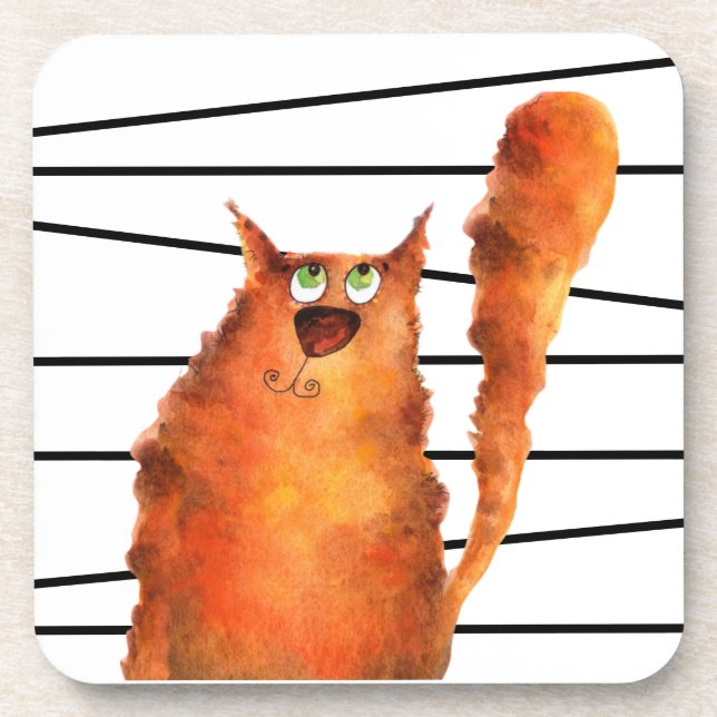 Dessous-de-verre Whimsical Curious Chat sur les rayures Motif (Devant)