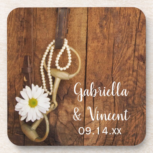 Dessous-de-verre White Daisy and Horse Bit Country Western Mariage (Devant)