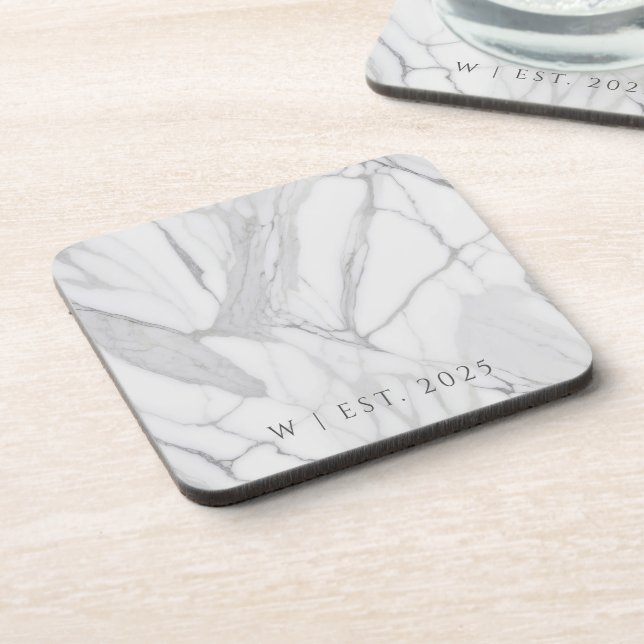 Dessous-de-verre White Gray Personalized Marble Texture Family  (Côté gauche)