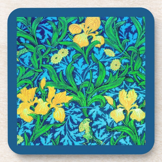 Dessous-de-verre William Morris Irises, jaune et bleu de cobalt (Devant)