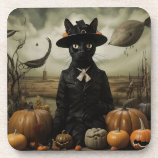 Dessous-de-verre Witch Cat with Pumpkins 