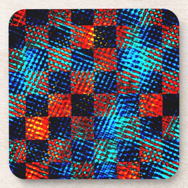Dessous-de-verre Xadrez azul, laranja, faux sujo ou manchado. (Devant)