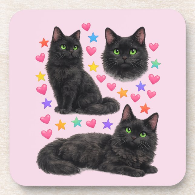 Dessous-de-verre y2k rainbow hearts black cat kawaii cute (Devant)