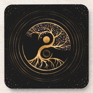 Dessous-de-verre Yin Yang Arbre de vie - Fluorite et or