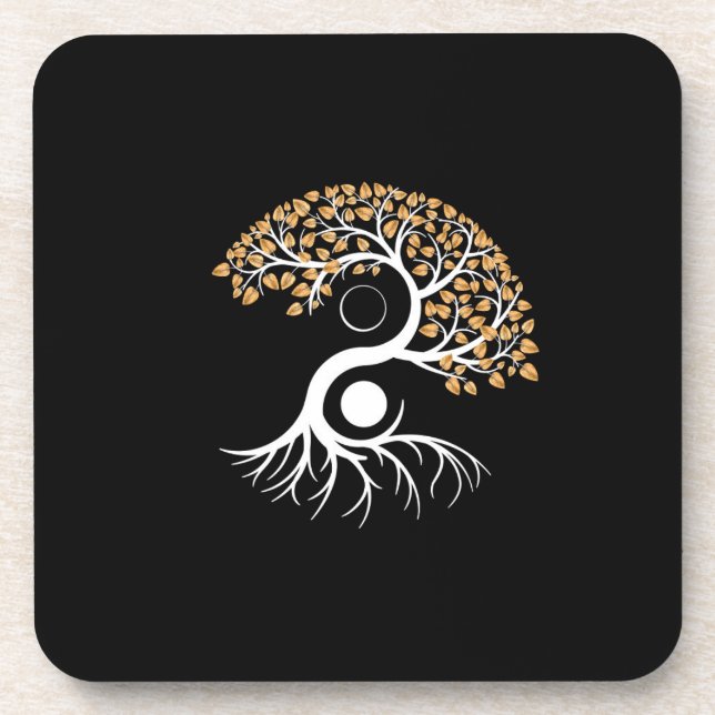 Dessous-de-verre Yin Yang Tree - Feuilles d'or (Devant)