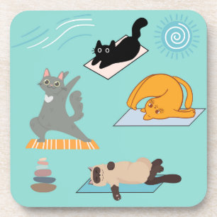 Dessous-de-verre Yoga Drôle avec des Chats