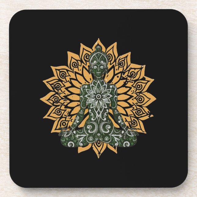 Dessous-de-verre Yoga Lotus Pose Zen Graphisme (Devant)