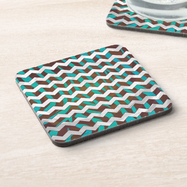 Dessous-de-verre Zebra Chevron Impression Brown et Turquoise (Côté gauche)