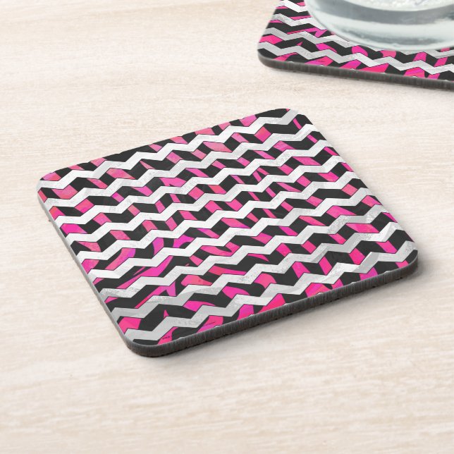 Dessous-de-verre Zebra Chevron noir et rose chaud (Côté gauche)